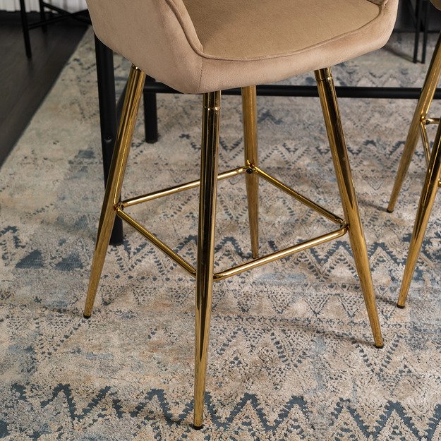 Salemas Apmuštas baro kėdė SALEM 2, smėlio spalvos/auksinio aksomo, modernus glamūras 4