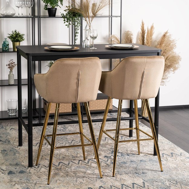 Salemas Apmuštas baro kėdė SALEM 2, smėlio spalvos/auksinio aksomo, modernus glamūras 6