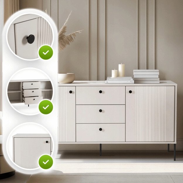 Minkštas SOFT svetainės komoda, 154 cm, kašmyro raštas, dviejų durų, moderni