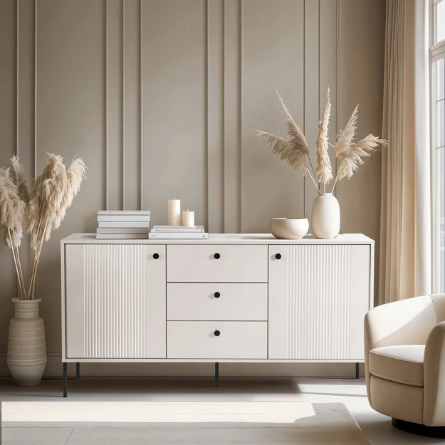 Minkštas SOFT svetainės komoda, 154 cm, kašmyro raštas, dviejų durų, moderni 1