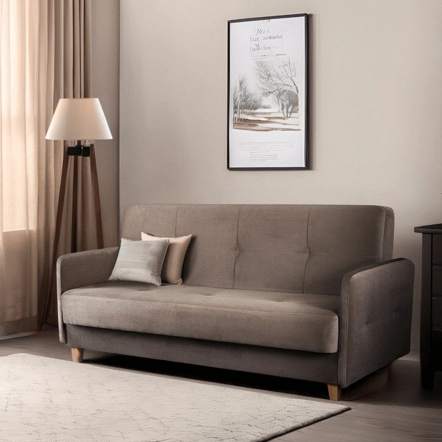 Kuba Sofa su miegojimo funkcija CUBA sulankstoma dvivietė sofa-lova, smėlio spalvos, moderni svetainė