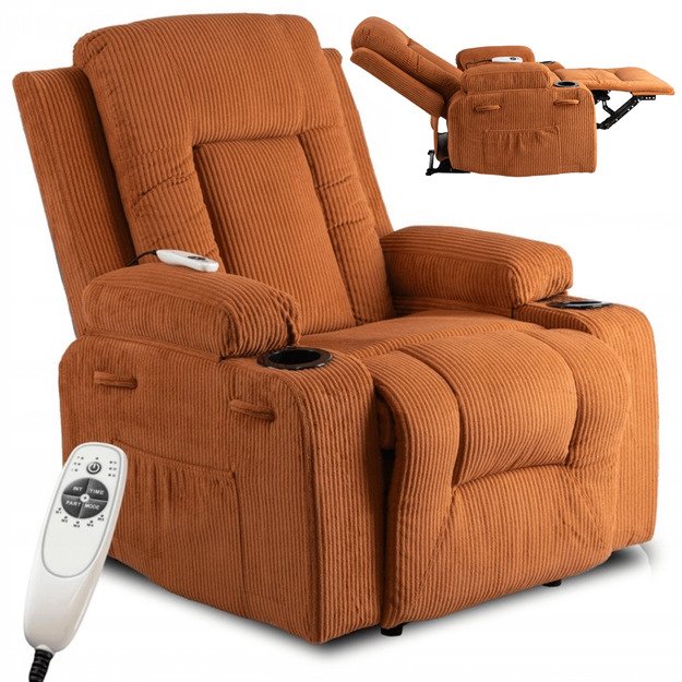 Dėžutė BOX atlošiama masažinė kėdė su pakoja, surūdijusio velveto imitacija, moderni 2