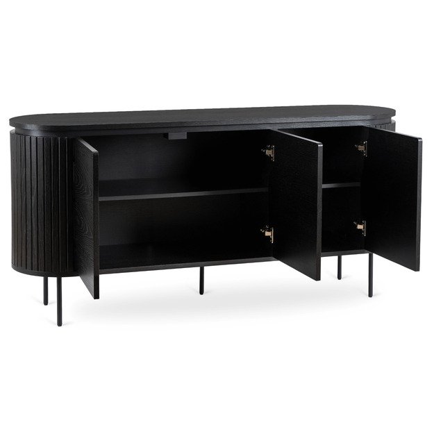 Beck BECK svetainės komoda, 160 cm, juoda, trijų durų, grioveliai, moderni 4