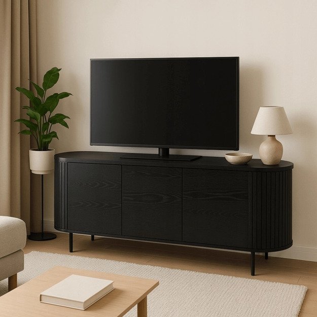 Beck BECK svetainės komoda, 160 cm, juoda, trijų durų, grioveliai, moderni 1