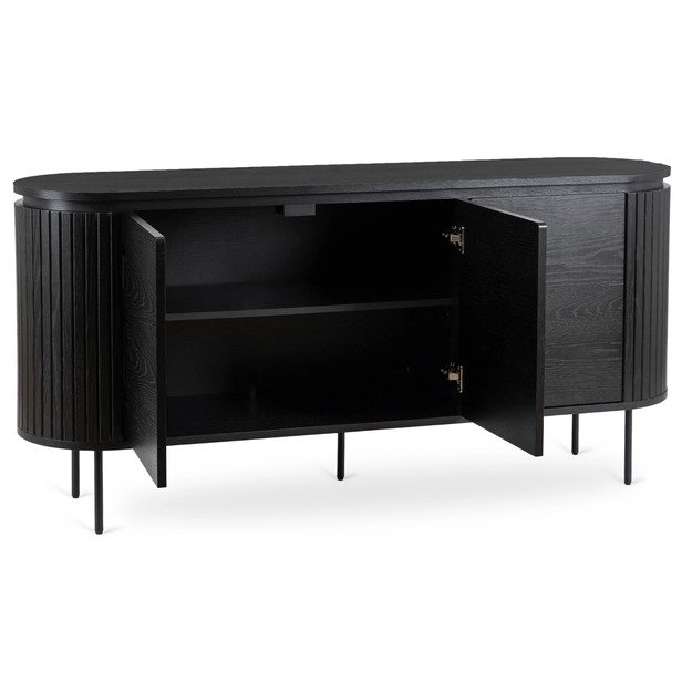 Beck BECK svetainės komoda, 160 cm, juoda, trijų durų, grioveliai, moderni 3