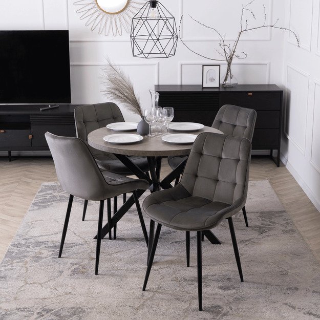 Lugo LUGO išskleidžiamas apvalus stalas, 90–190 cm, pilkas /juodas, lofto stiliaus 1