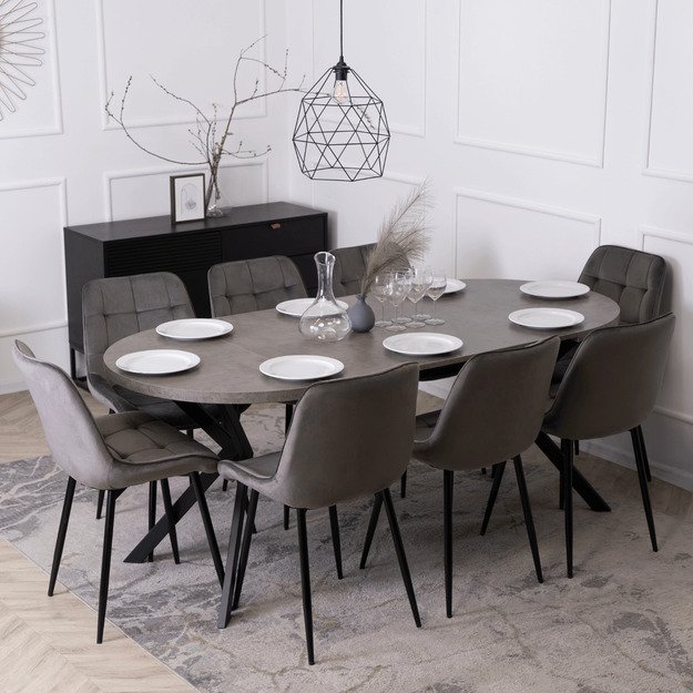 Lugo LUGO išskleidžiamas apvalus stalas, 90–190 cm, pilkas /juodas, lofto stiliaus 4