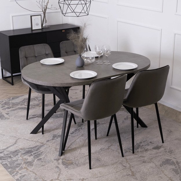 Lugo LUGO išskleidžiamas apvalus stalas, 90–190 cm, pilkas /juodas, lofto stiliaus 3