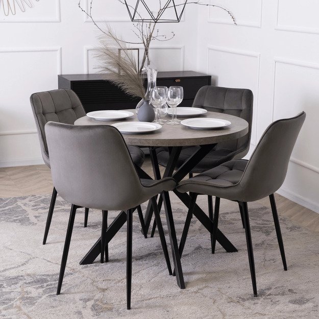 Lugo LUGO išskleidžiamas apvalus stalas, 90–190 cm, pilkas /juodas, lofto stiliaus 2