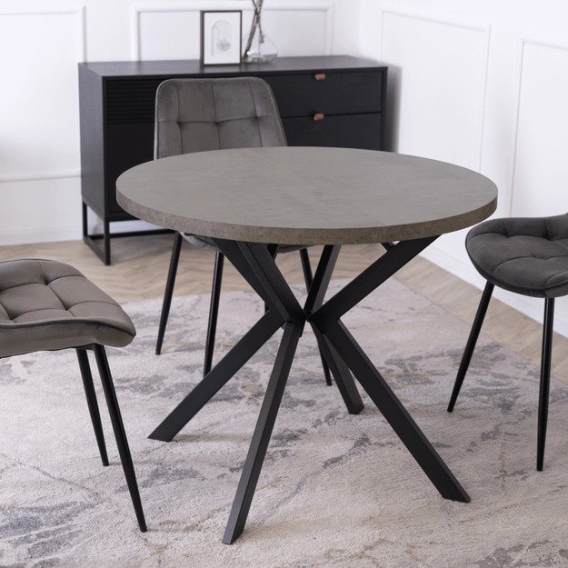 Lugo LUGO išskleidžiamas apvalus stalas, 90–190 cm, pilkas /juodas, lofto stiliaus