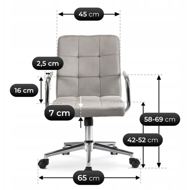 ASTRO pilka aksominė pasukama kėdė 7