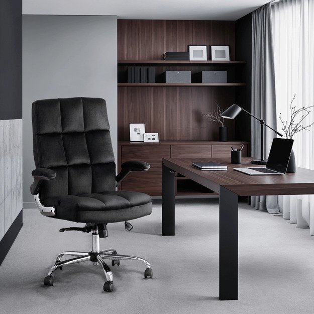 Londonas LONDON juoda aksominė pasukama biuro kėdė moderniam stalui