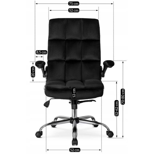 Londonas LONDON juoda aksominė pasukama biuro kėdė moderniam stalui 12