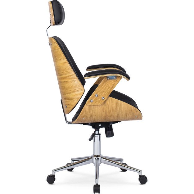 Fabianas FABIAN dygsniuotas išlenkto medžio biuro fotelis, eko oda, auksinio ąžuolo / juodos spalvos 3