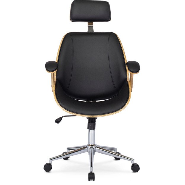 Fabianas FABIAN dygsniuotas išlenkto medžio biuro fotelis, eko oda, auksinio ąžuolo / juodos spalvos 2