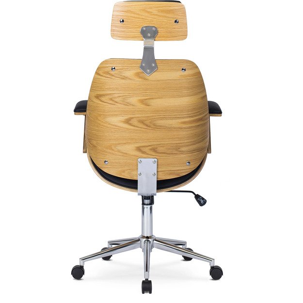 Fabianas FABIAN dygsniuotas išlenkto medžio biuro fotelis, eko oda, auksinio ąžuolo / juodos spalvos 5