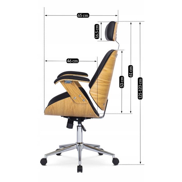 Fabianas FABIAN dygsniuotas išlenkto medžio biuro fotelis, eko oda, auksinio ąžuolo / juodos spalvos 7
