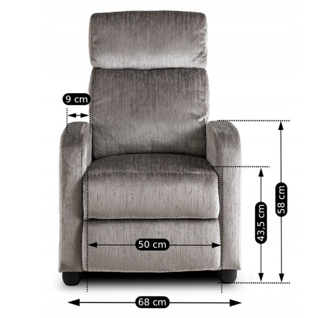 Dani DANNY atlošiamas fotelis su pakoja, moderniai pilkas 13