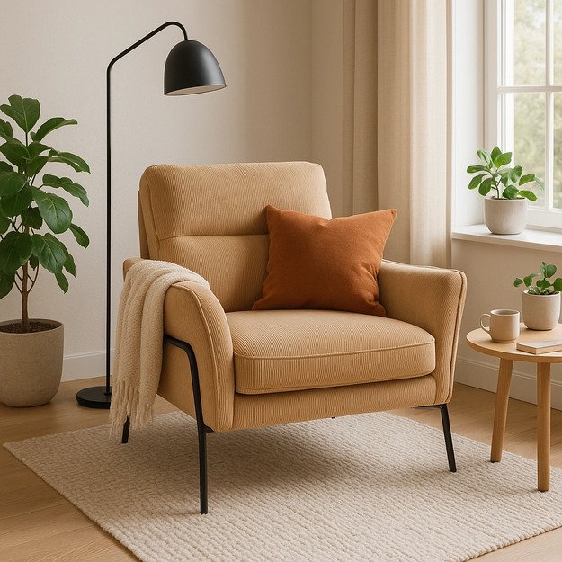 Albertas ALBERTO smėlio spalvos kordoro stiliaus fotelis moderniai svetainei 1