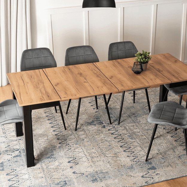 Benas BEN kvadratinis ištraukiamas stalas, 80–200 cm, ąžuolo spalvos / juodas, modernus lofto stiliaus 1