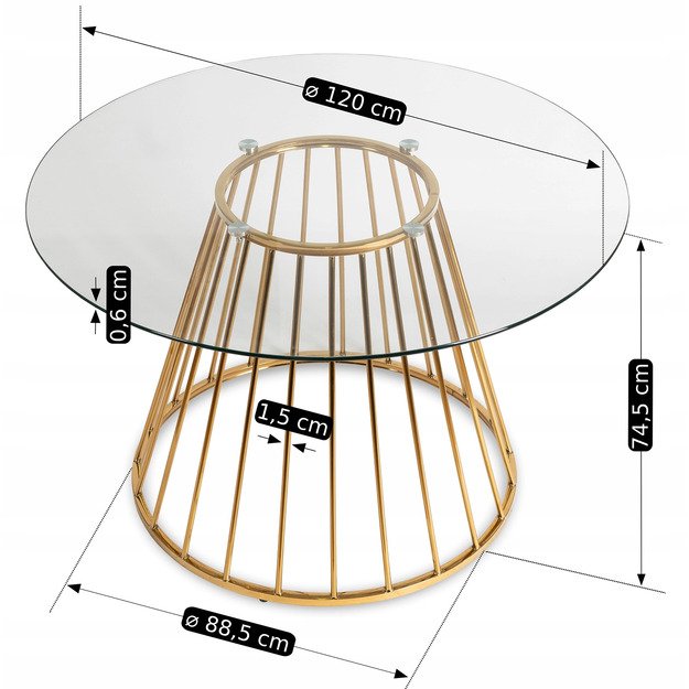 Oliveris OLIVIER apvalus stiklinis staliukas 120 cm su auksinėmis kojelėmis, modernus stilingam svetainės interjerui 11