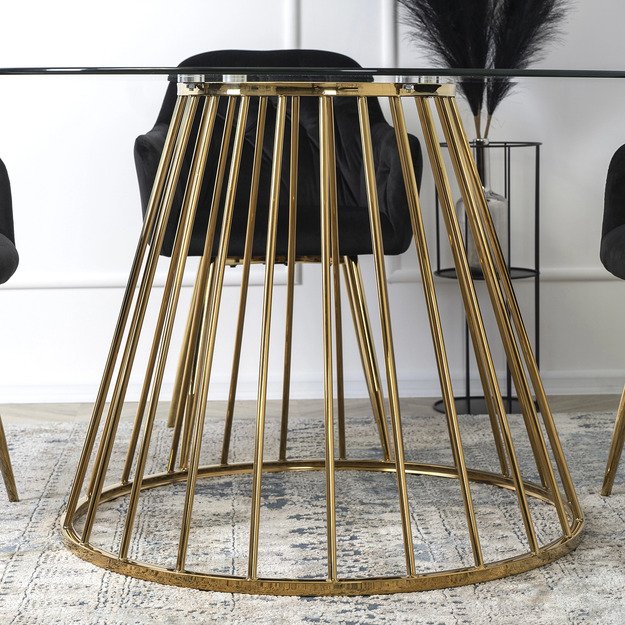 Oliveris OLIVIER apvalus stiklinis staliukas 120 cm su auksinėmis kojelėmis, modernus stilingam svetainės interjerui 4