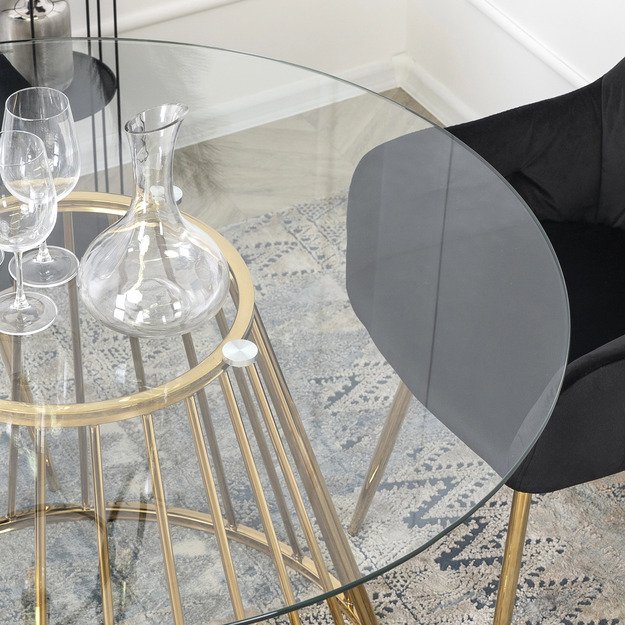 Oliveris OLIVIER apvalus stiklinis staliukas 120 cm su auksinėmis kojelėmis, modernus stilingam svetainės interjerui 6