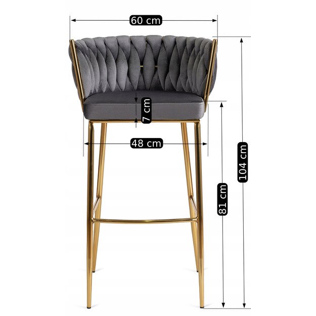 Floresas Apmuštas austas baro kėdė FLORES, pilkas aksomas, modernus loftas 6