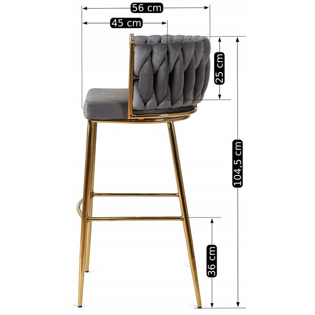 Floresas Apmuštas austas baro kėdė FLORES, pilkas aksomas, modernus loftas 7