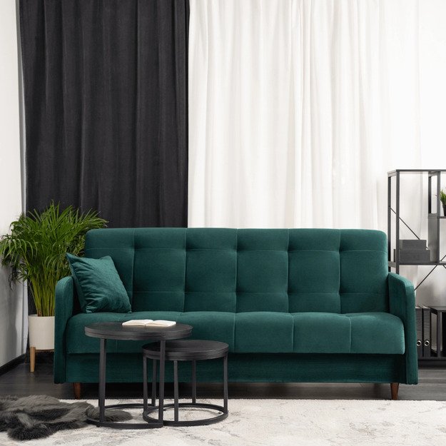 Tivoli TIVOLI sofa su miegojimo funkcija, dvivietė išskleidžiama sofa, žalias aksomas, moderni svetainė