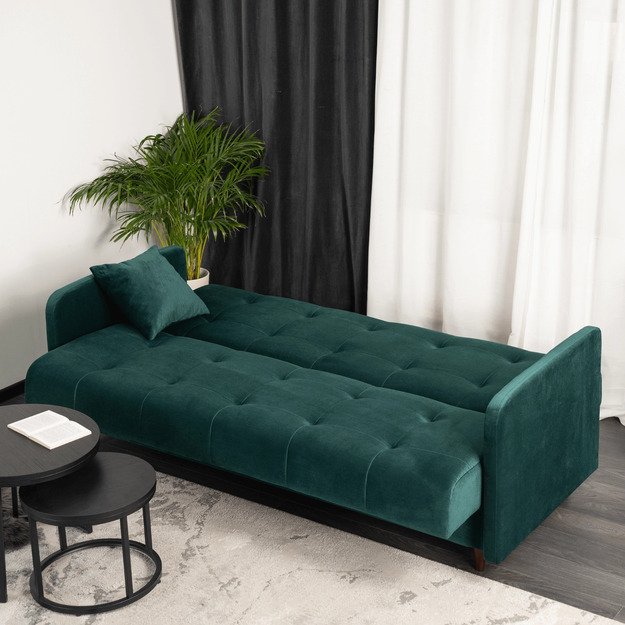 Tivoli TIVOLI sofa su miegojimo funkcija, dvivietė išskleidžiama sofa, žalias aksomas, moderni svetainė 5