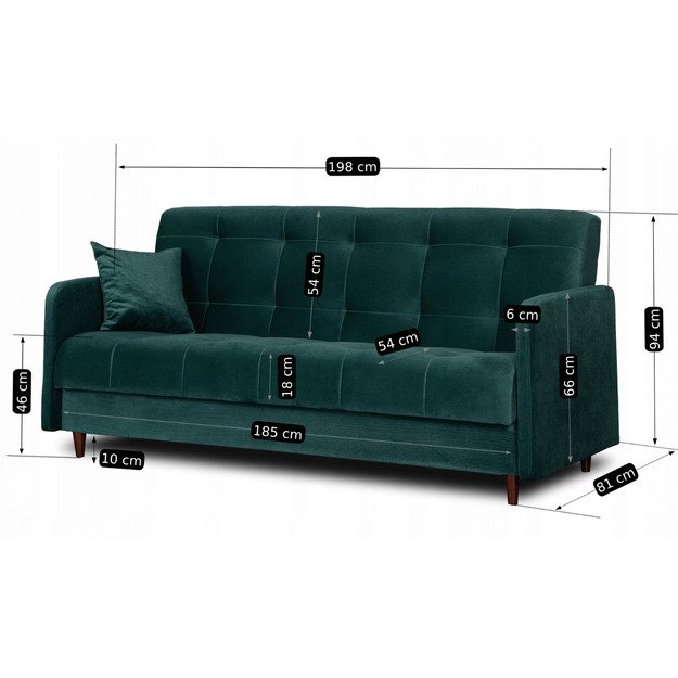 Tivoli TIVOLI sofa su miegojimo funkcija, dvivietė išskleidžiama sofa, žalias aksomas, moderni svetainė 10