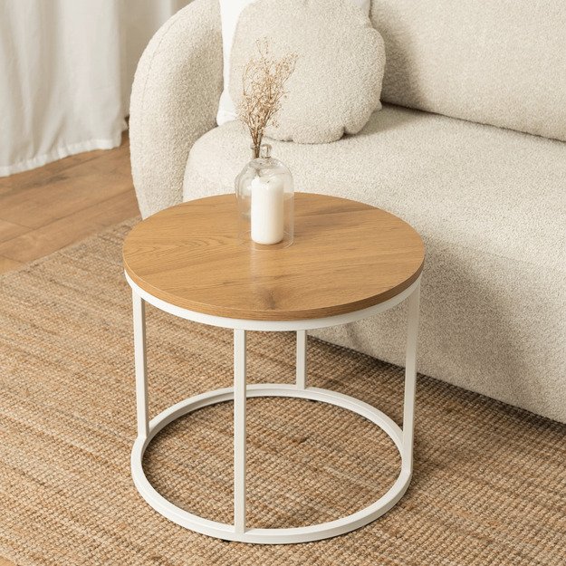 Ann Max ANN MAX kavos staliukas, 80 cm, ąžuolo/baltos spalvos, skandinaviškas 1