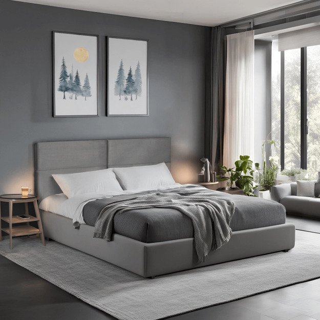 Tulsa Dvigulės lovos apmušalas, 160x200 cm, su rėmu, TULSA, aksominė pilka