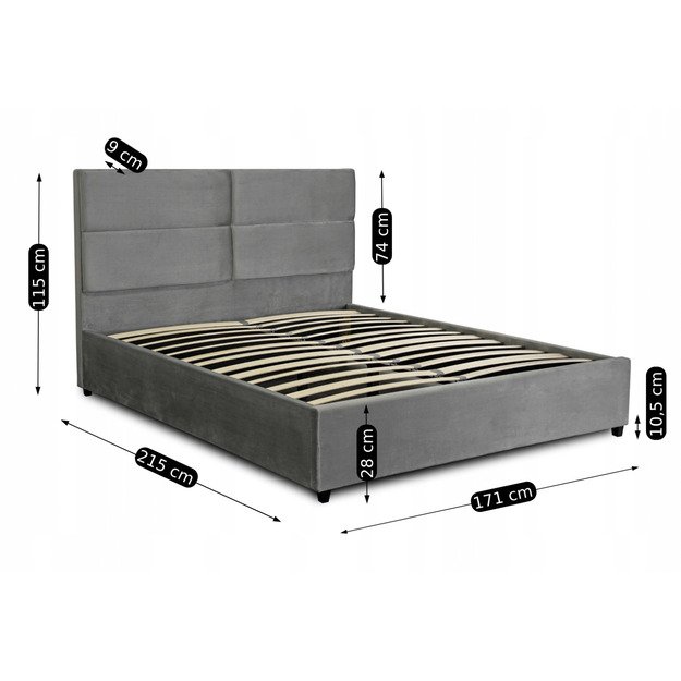 Tulsa Dvigulės lovos apmušalas, 160x200 cm, su rėmu, TULSA, aksominė pilka 3