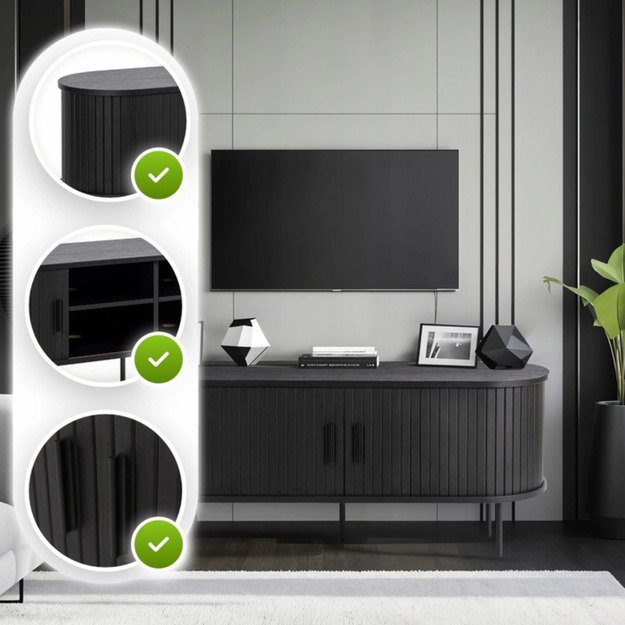 Rtv ir Trish TV spintelė svetainei, dviejų durų, TRISH, 120 cm, juoda, moderni 1