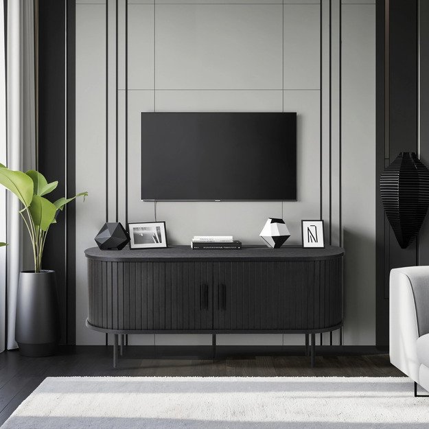 Rtv ir Trish TV spintelė svetainei, dviejų durų, TRISH, 120 cm, juoda, moderni