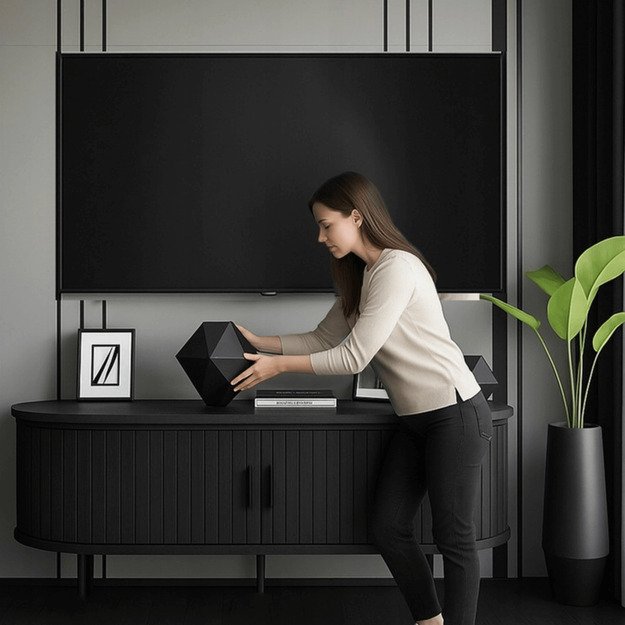 Rtv ir Trish TV spintelė svetainei, dviejų durų, TRISH, 120 cm, juoda, moderni 2