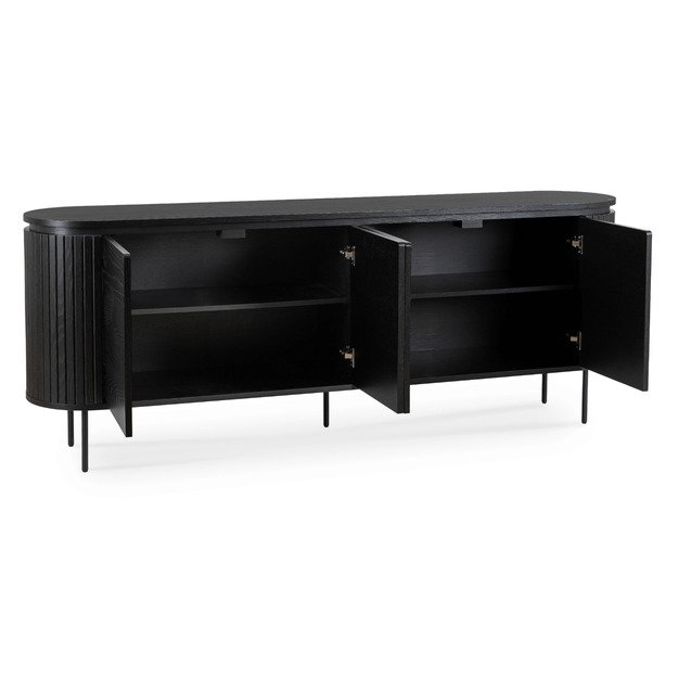 Beck BECK komoda svetainei, 200 cm, juoda, keturių durų, grioveliai, moderni 3