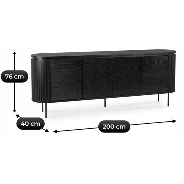 Beck BECK komoda svetainei, 200 cm, juoda, keturių durų, grioveliai, moderni 6