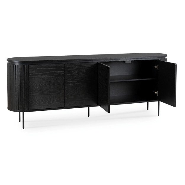 Beck BECK komoda svetainei, 200 cm, juoda, keturių durų, grioveliai, moderni 2