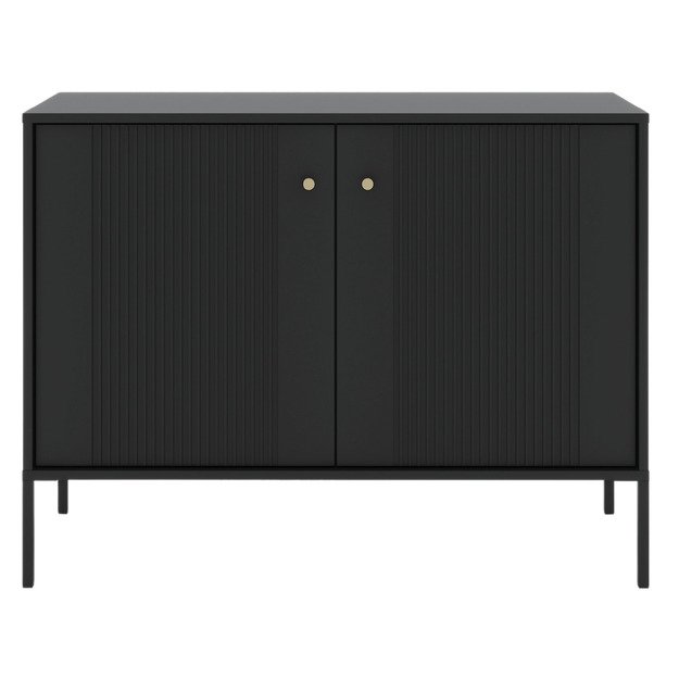 Minkštas Komoda svetainei/miegamajam, SOFT, 104 cm, juodos spalvos, grioveliai, dvidurės, modernios 4