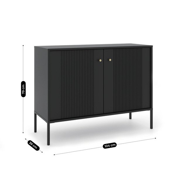 Minkštas Komoda svetainei/miegamajam, SOFT, 104 cm, juodos spalvos, grioveliai, dvidurės, modernios 5