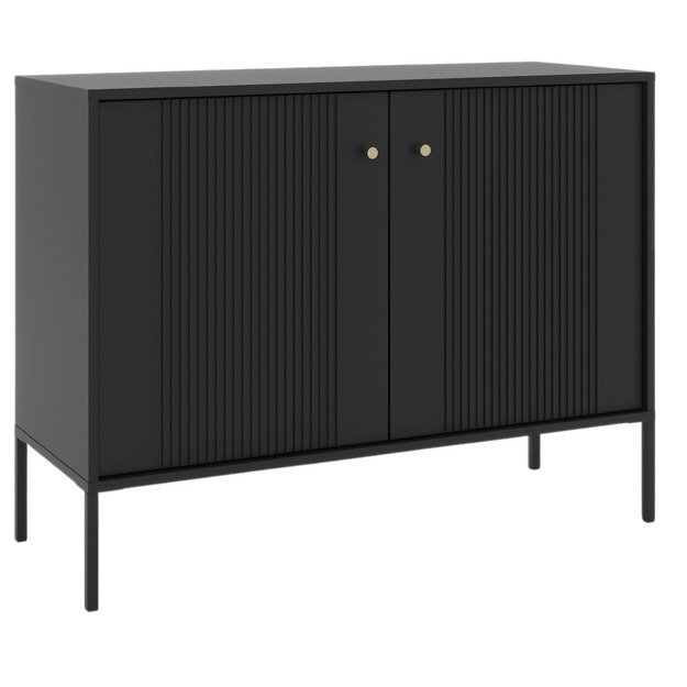 Minkštas Komoda svetainei/miegamajam, SOFT, 104 cm, juodos spalvos, grioveliai, dvidurės, modernios 2