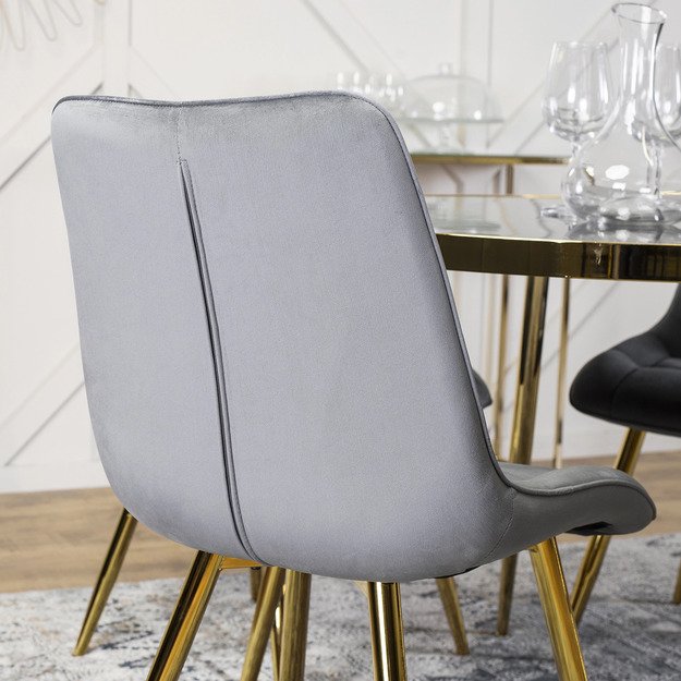 Karo CARO minkštas svetainės krėslas pilko aksomo spalvos su auksinėmis kojelėmis, modernus žavesys 7