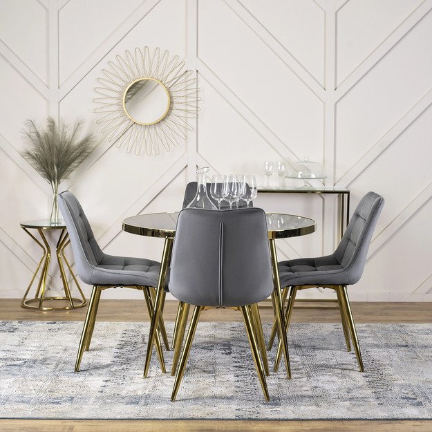 Karo CARO minkštas svetainės krėslas pilko aksomo spalvos su auksinėmis kojelėmis, modernus žavesys 9