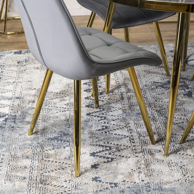 Karo CARO minkštas svetainės krėslas pilko aksomo spalvos su auksinėmis kojelėmis, modernus žavesys 4