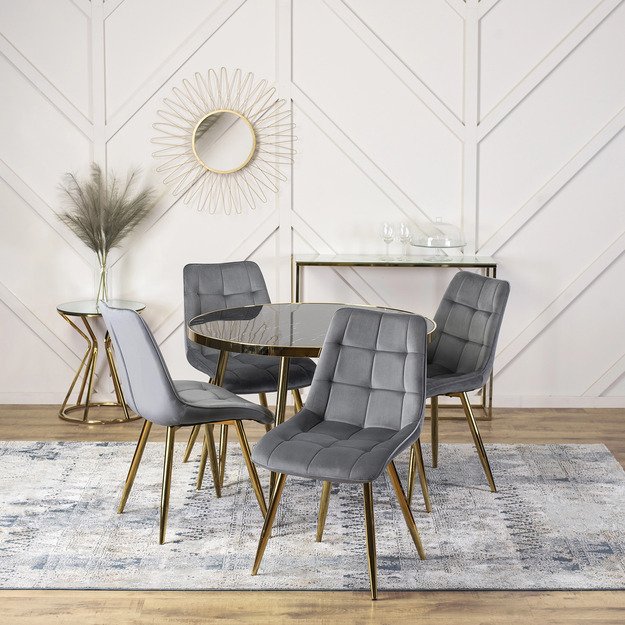 Karo CARO minkštas svetainės krėslas pilko aksomo spalvos su auksinėmis kojelėmis, modernus žavesys 2