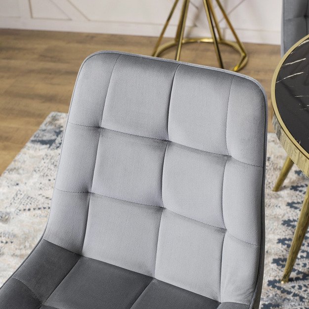 Karo CARO minkštas svetainės krėslas pilko aksomo spalvos su auksinėmis kojelėmis, modernus žavesys 8