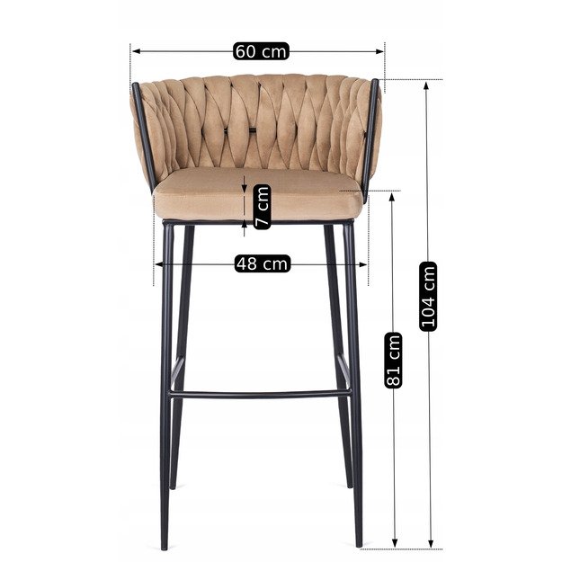 Floresas Apmuštas austas baro kėdė FLORES, smėlio spalvos, aksominis, modernus loftas 6